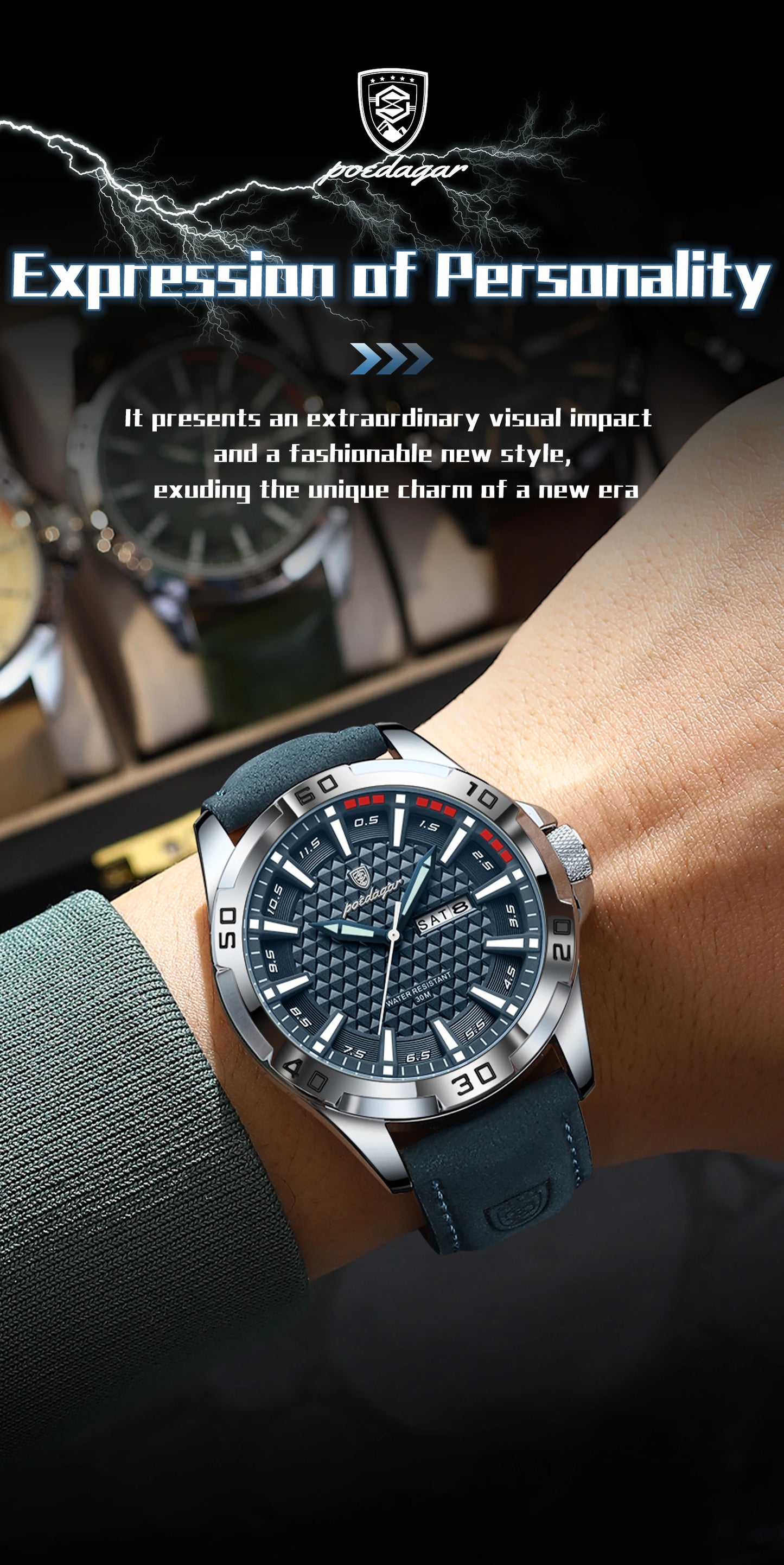 POEDAGAR Prestige™ | Reloj Masculino de Lujo con Correa de Cuero y Calendario Completo