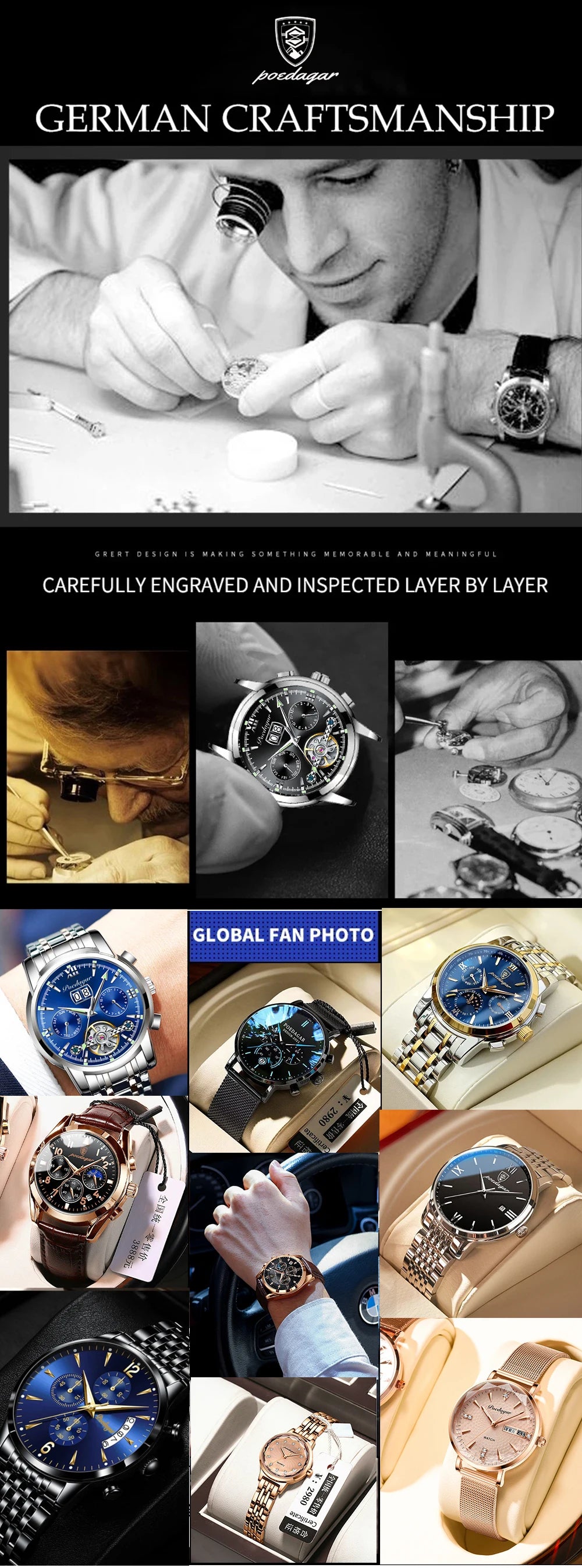 POEDAGAR Prestige™ | Reloj Masculino de Lujo con Correa de Cuero y Calendario Completo