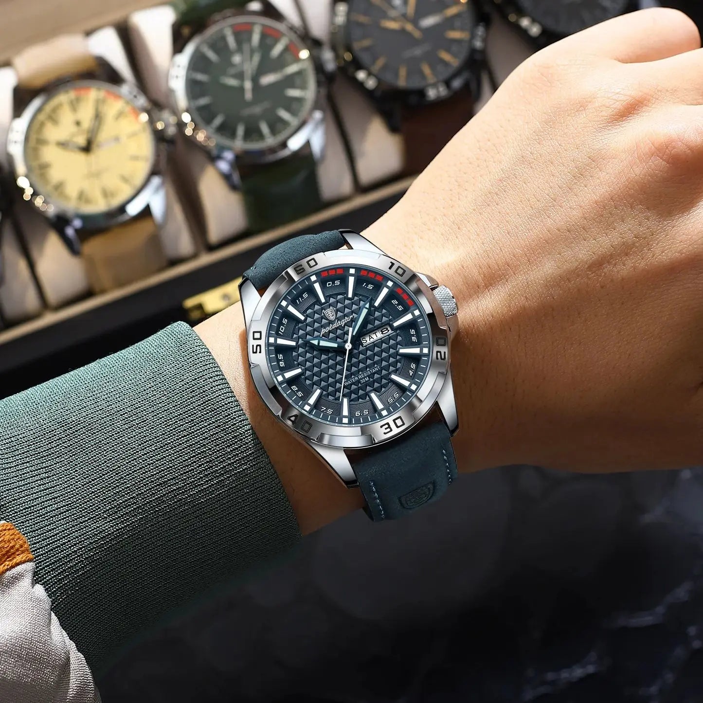 POEDAGAR Prestige™ | Reloj Masculino de Lujo con Correa de Cuero y Calendario Completo