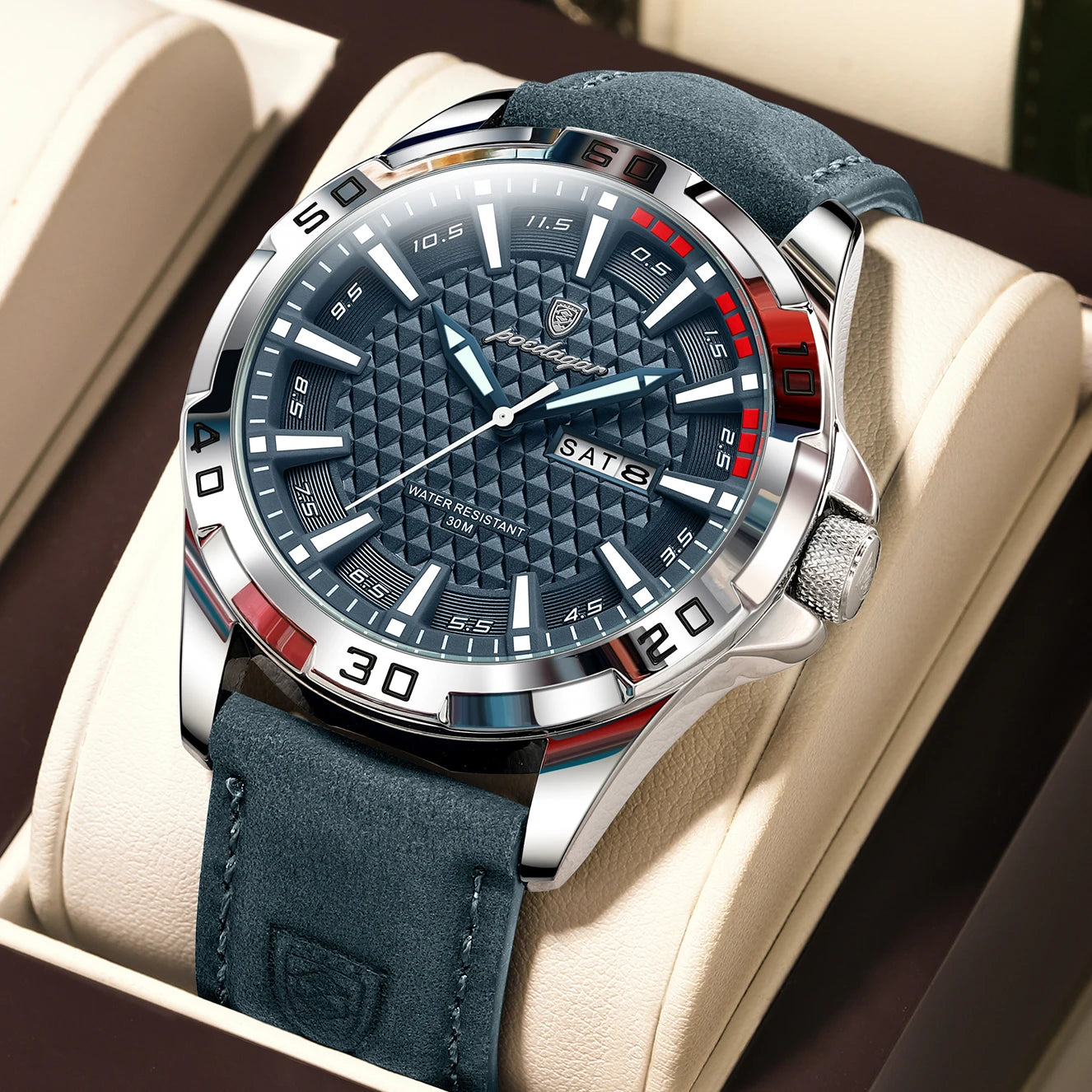 POEDAGAR Prestige™ | Reloj Masculino de Lujo con Correa de Cuero y Calendario Completo