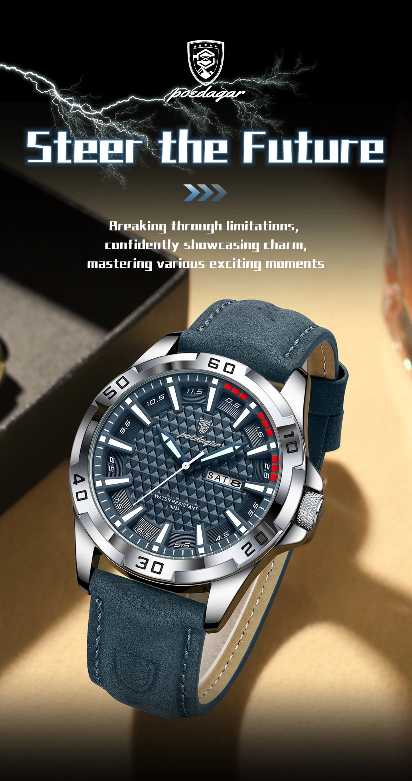 POEDAGAR Prestige™ | Reloj Masculino de Lujo con Correa de Cuero y Calendario Completo