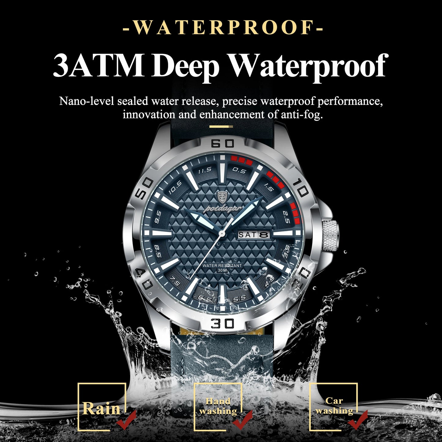 POEDAGAR Prestige™ | Reloj Masculino de Lujo con Correa de Cuero y Calendario Completo