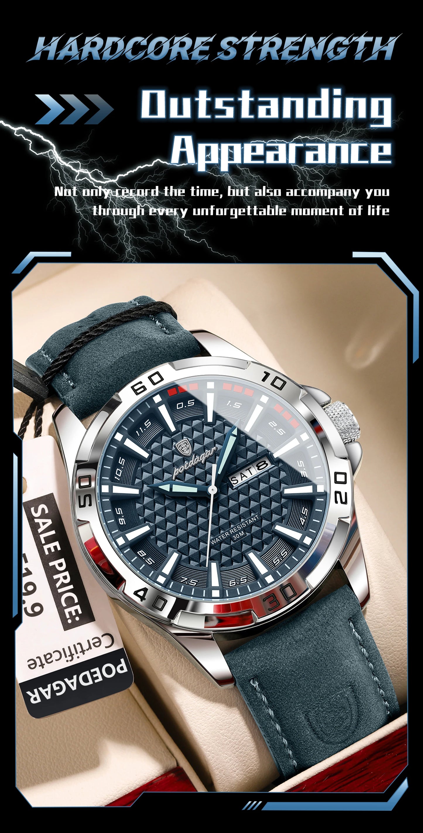 POEDAGAR Prestige™ | Reloj Masculino de Lujo con Correa de Cuero y Calendario Completo