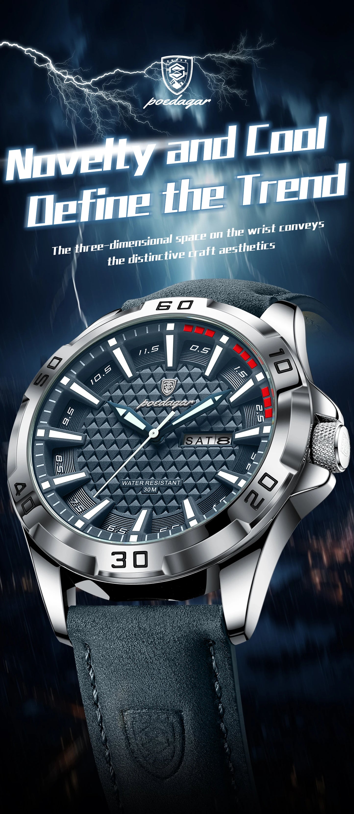 POEDAGAR Prestige™ | Reloj Masculino de Lujo con Correa de Cuero y Calendario Completo