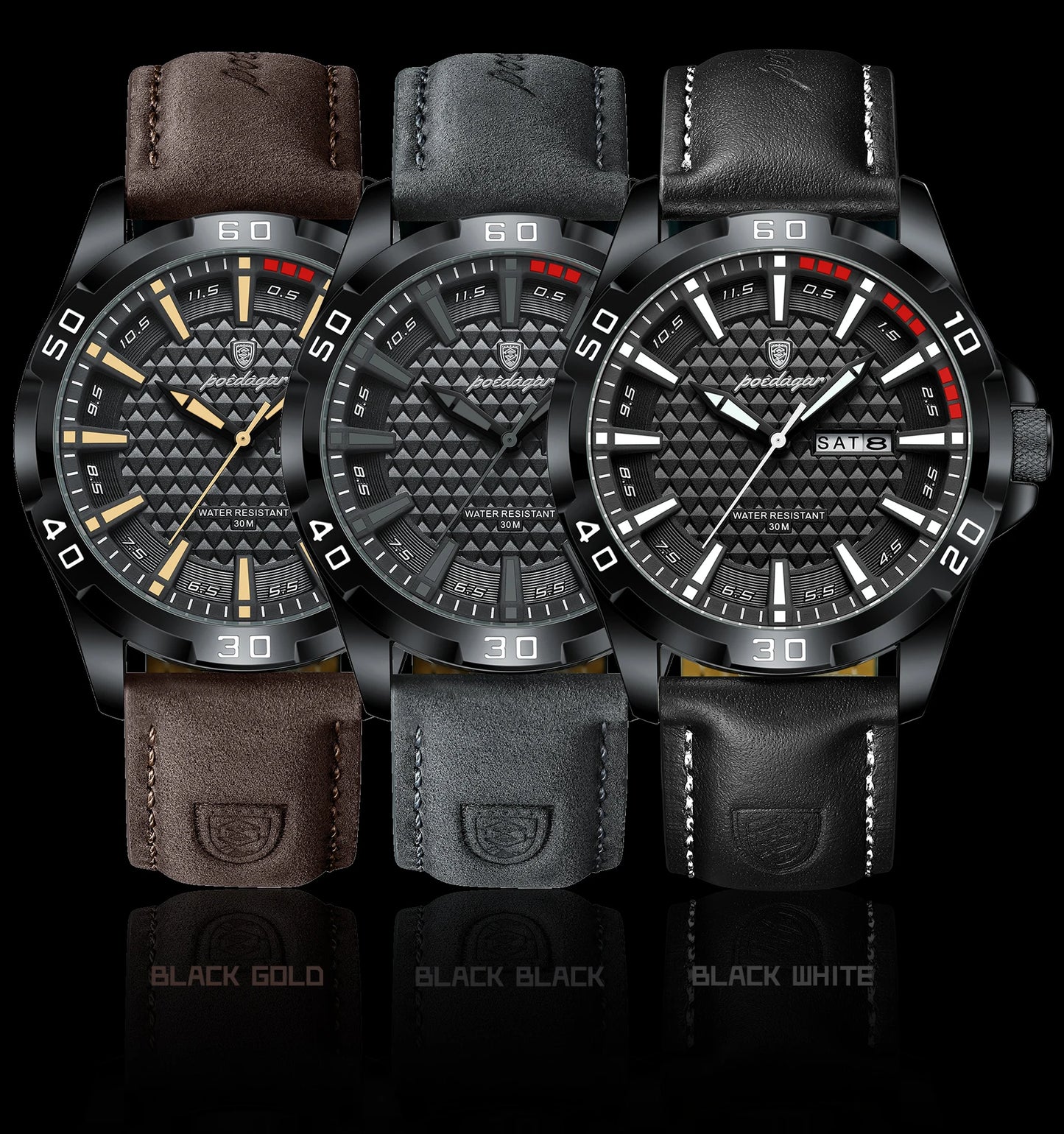 POEDAGAR Prestige™ | Reloj Masculino de Lujo con Correa de Cuero y Calendario Completo