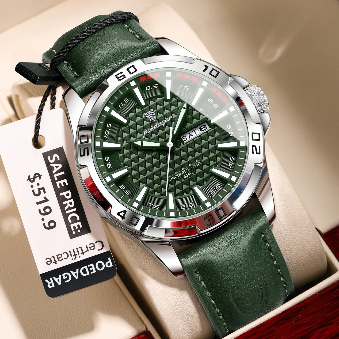 POEDAGAR Prestige™ | Reloj Masculino de Lujo con Correa de Cuero y Calendario Completo