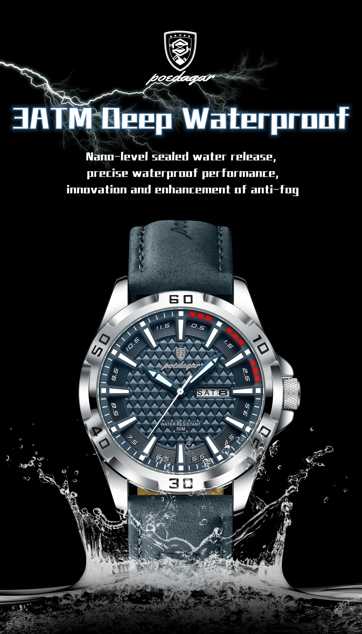 POEDAGAR Prestige™ | Reloj Masculino de Lujo con Correa de Cuero y Calendario Completo