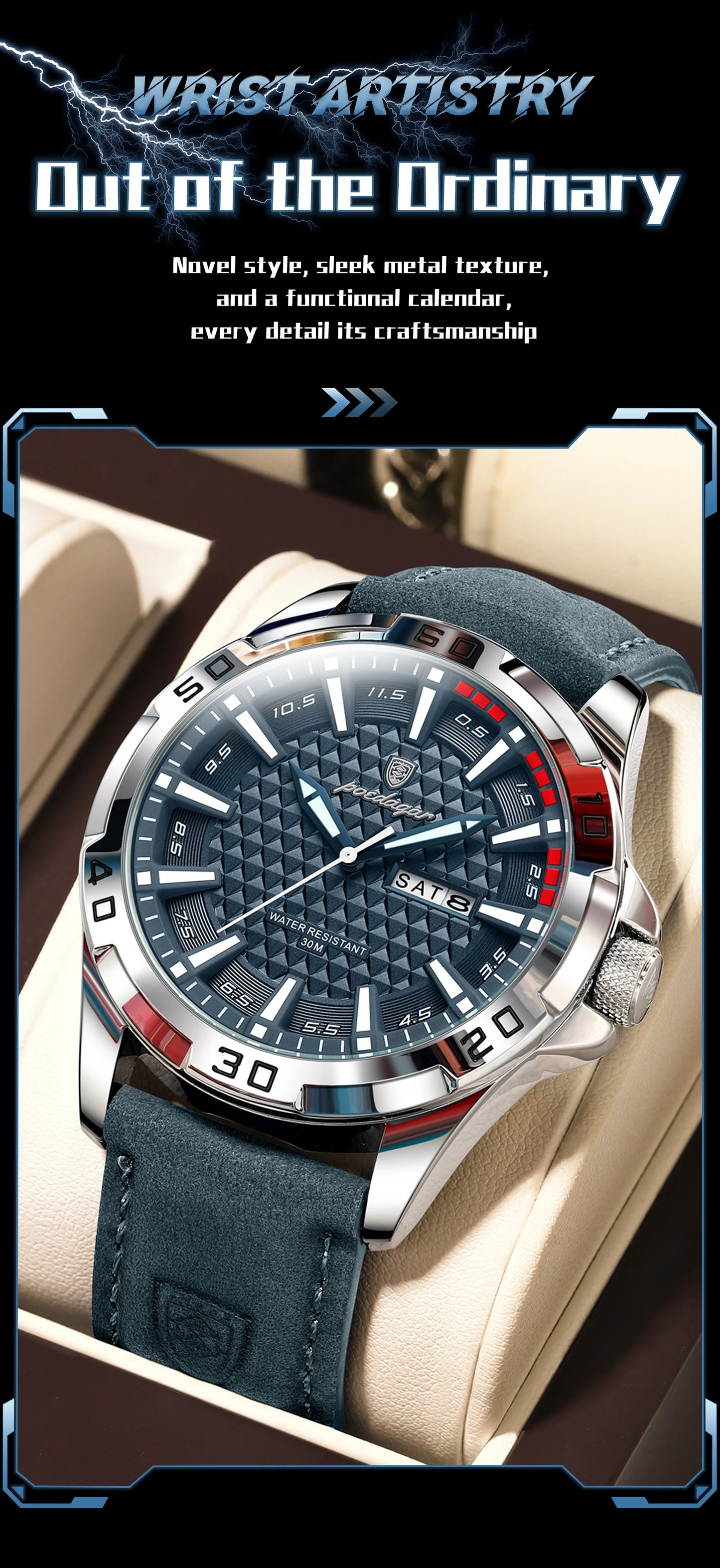 POEDAGAR Prestige™ | Reloj Masculino de Lujo con Correa de Cuero y Calendario Completo