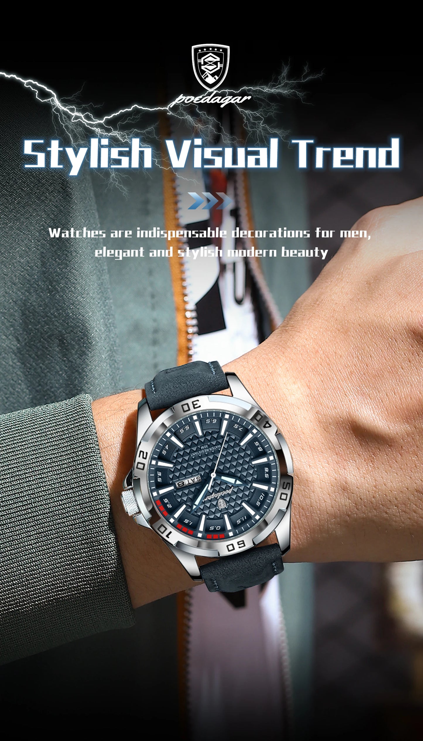 POEDAGAR Prestige™ | Reloj Masculino de Lujo con Correa de Cuero y Calendario Completo