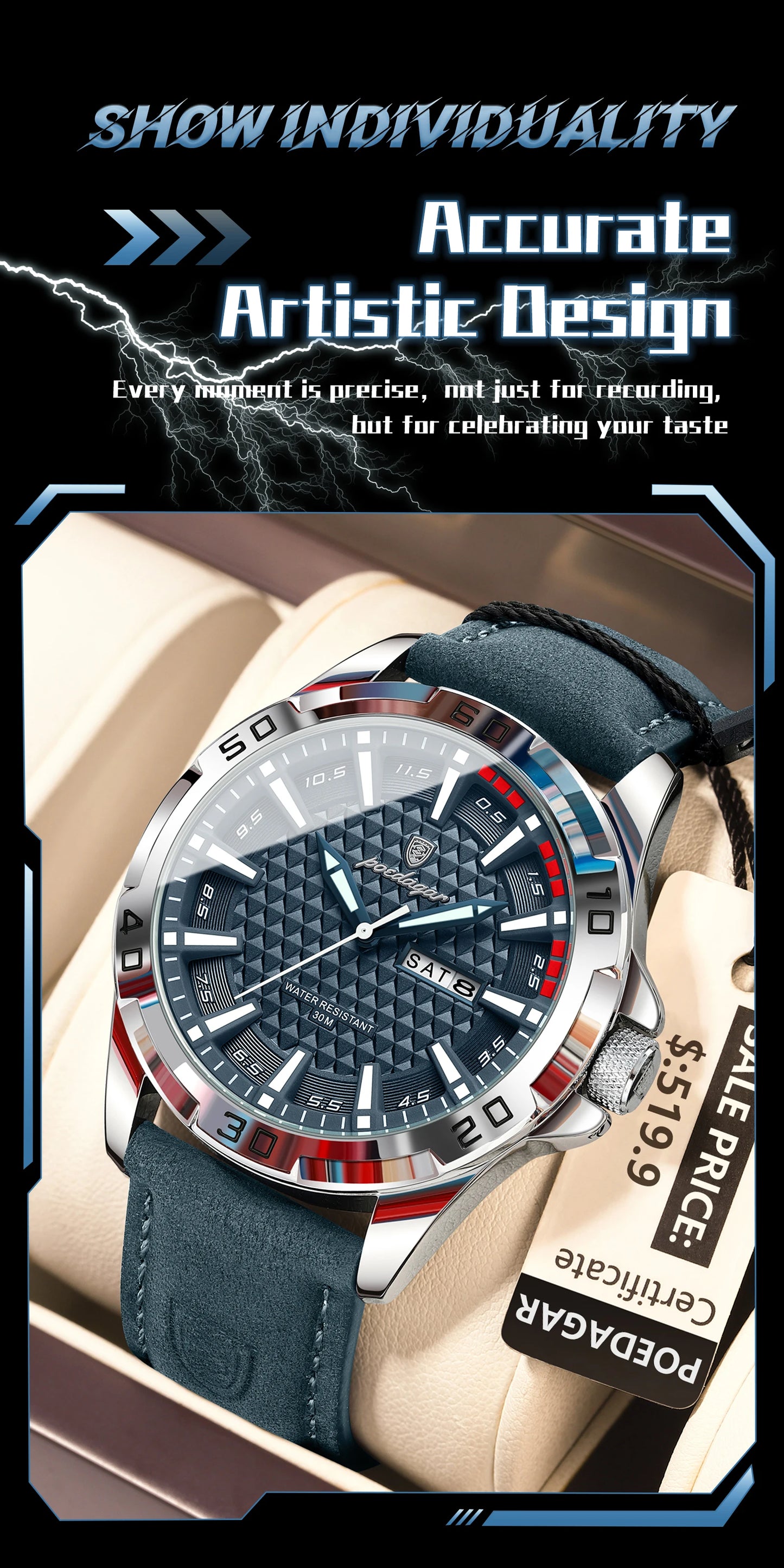 POEDAGAR Prestige™ | Reloj Masculino de Lujo con Correa de Cuero y Calendario Completo