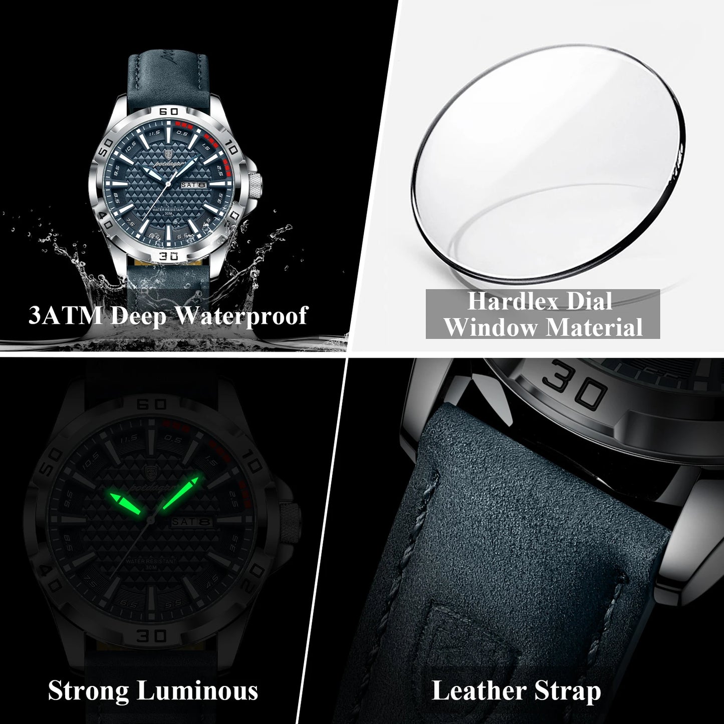POEDAGAR Prestige™ | Reloj Masculino de Lujo con Correa de Cuero y Calendario Completo