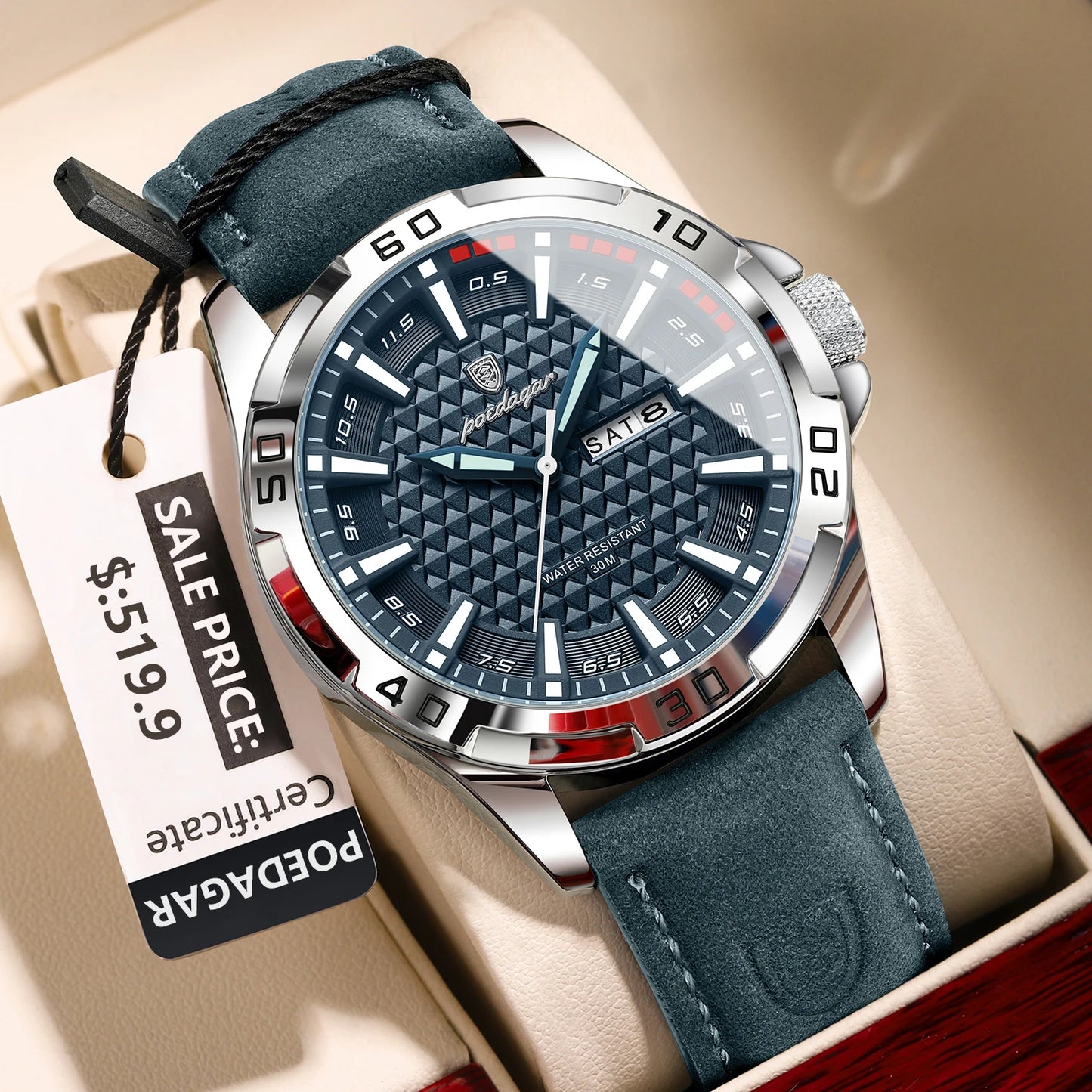POEDAGAR Prestige™ | Reloj Masculino de Lujo con Correa de Cuero y Calendario Completo