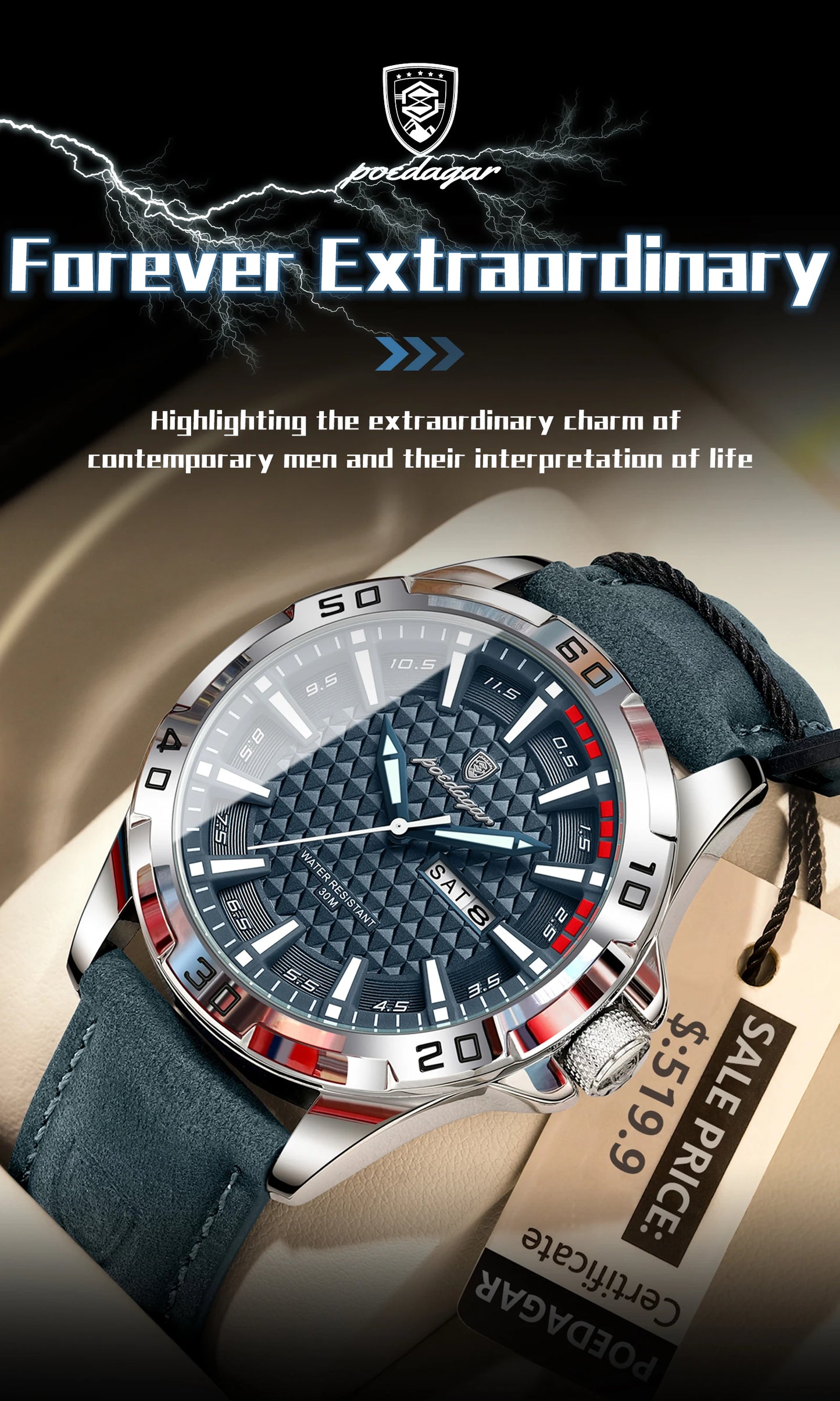 POEDAGAR Prestige™ | Reloj Masculino de Lujo con Correa de Cuero y Calendario Completo